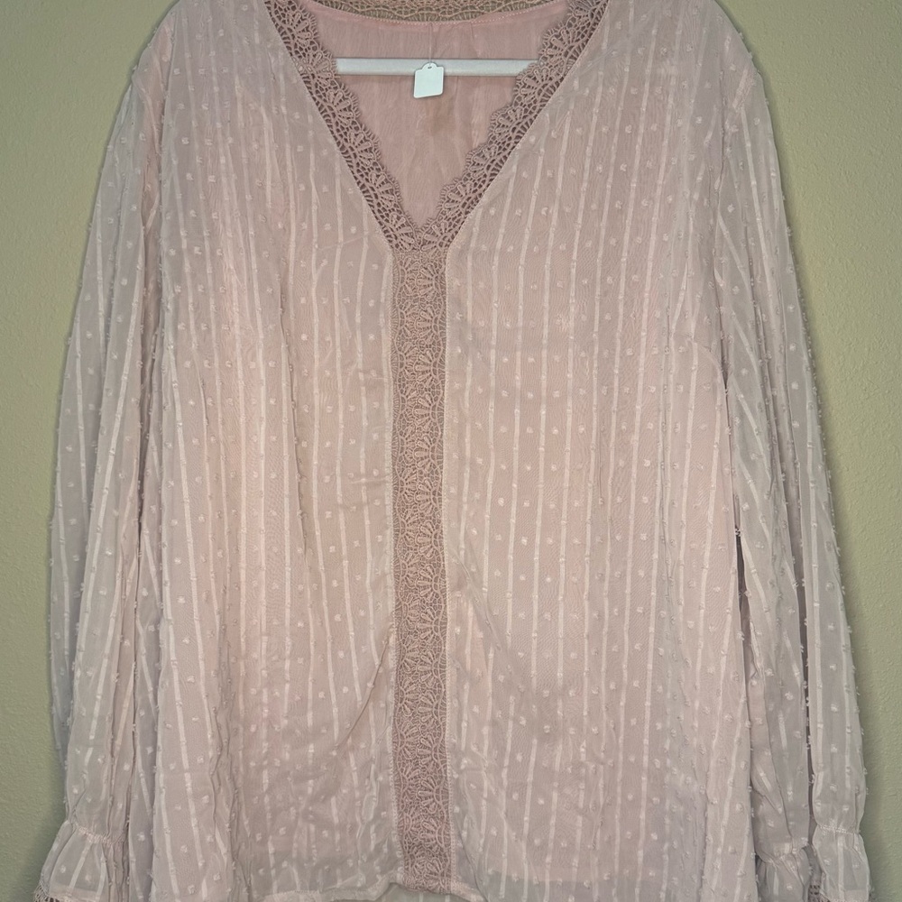 Elegant Pink Lace Trim Blouse plus size​